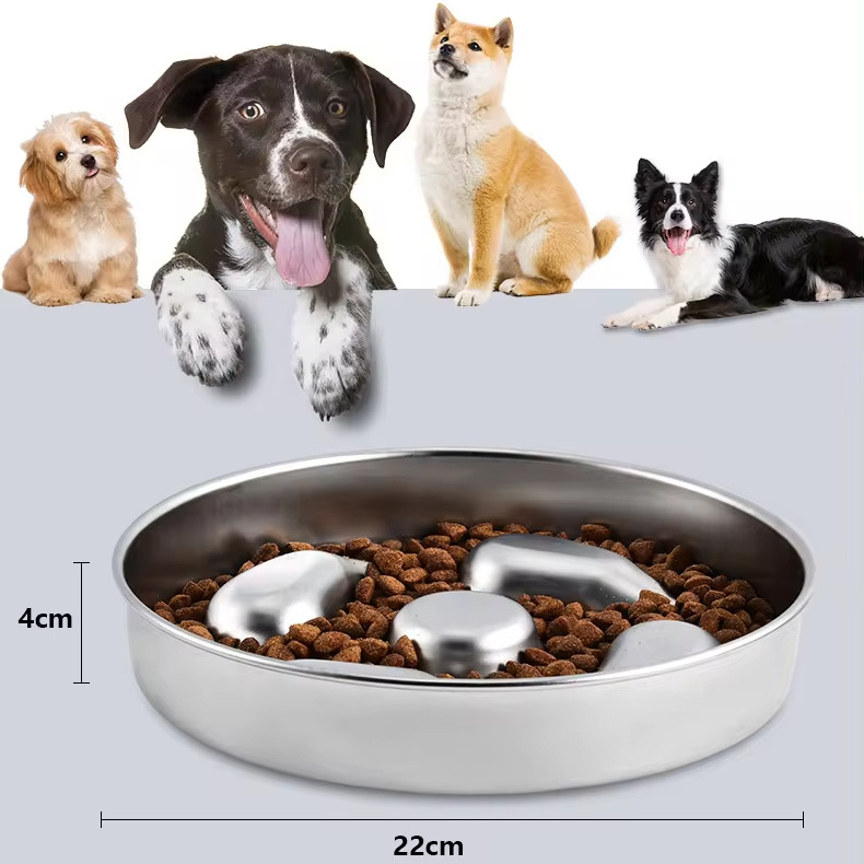 MOFESIPI Stainless Steel Dog Slow Food Bowl with Rubber Pet Single Feeder and Water Bowl Neck Protecting