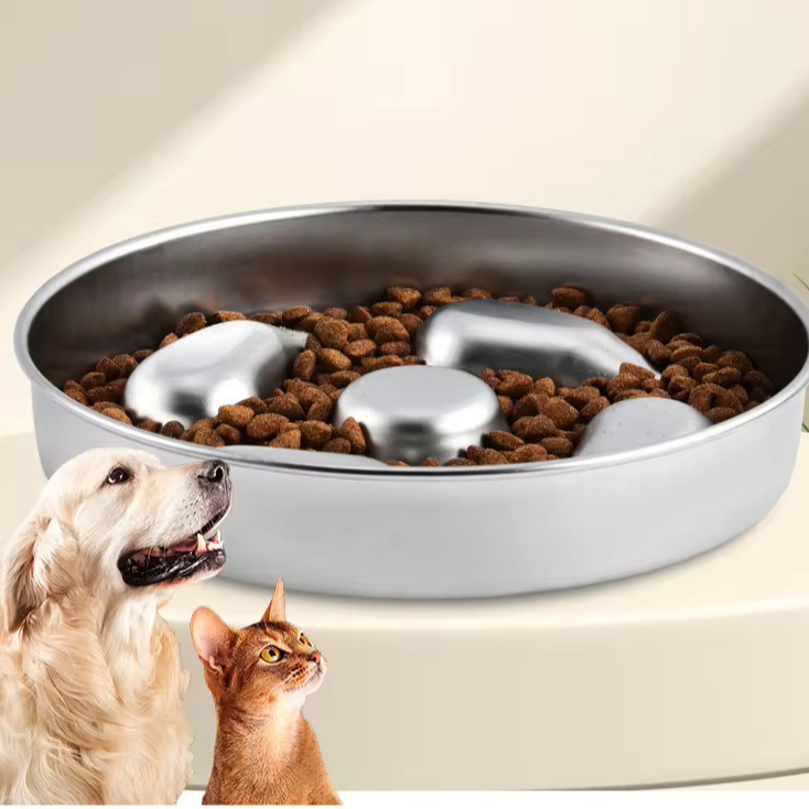 MOFESIPI Stainless Steel Dog Slow Food Bowl with Rubber Pet Single Feeder and Water Bowl Neck Protecting