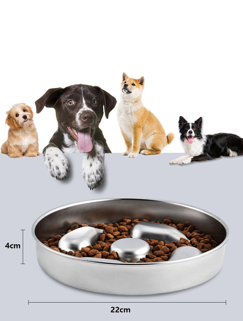 MOFESIPI Stainless Steel Dog Slow Food Bowl with Rubber Pet Single Feeder and Water Bowl Neck Protecting