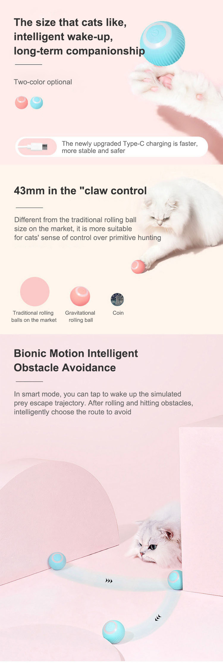 MOFESIPI New Design Smart Electronic Cat Interactive Toy Ball Active Rolling Ball Automatic Rolling Ball Toy for Cat Dog