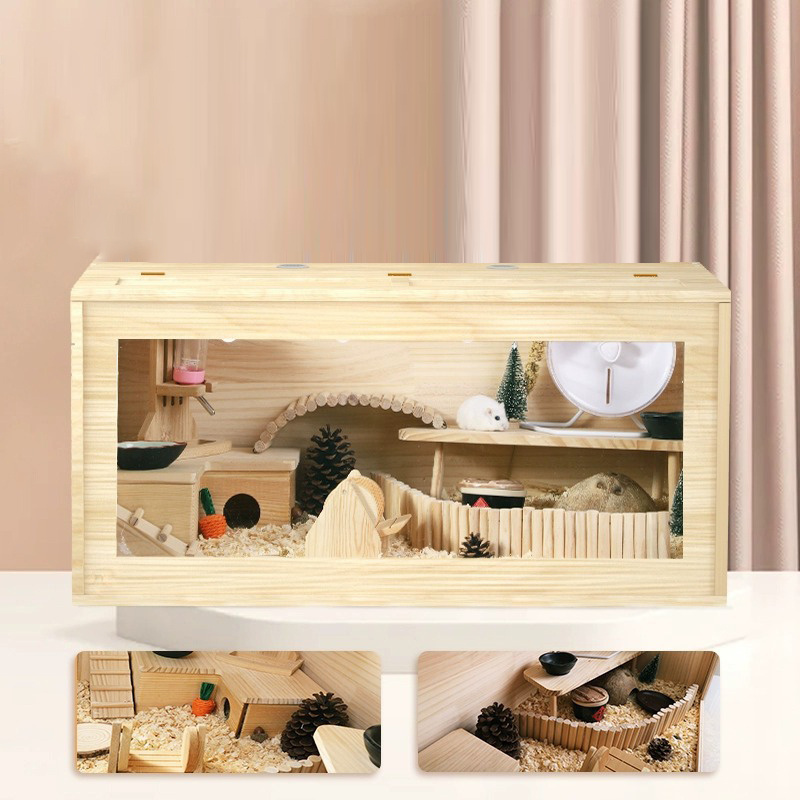 MOFESIPI Hamster Supplies Hamster Habitat Wooden Hamster Mice and Rat Habitat with Ventilator Small Animal Cages for Rabbits