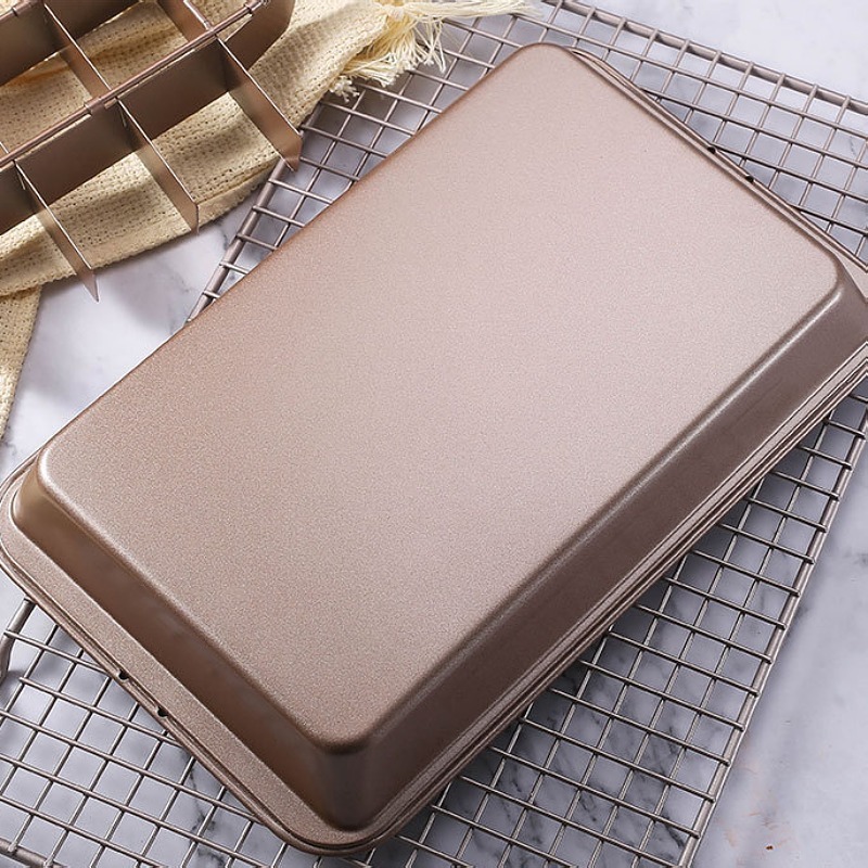 Stainless Carbon Steel Golden Rectangle Flat Removable Non Stick Oven Bakeware Cake Tray Kitchen Brownie Baking Pan