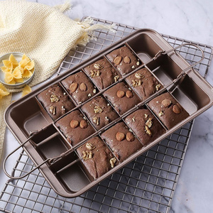 Stainless Carbon Steel Golden Rectangle Flat Removable Non Stick Oven Bakeware Cake Tray Kitchen Brownie Baking Pan