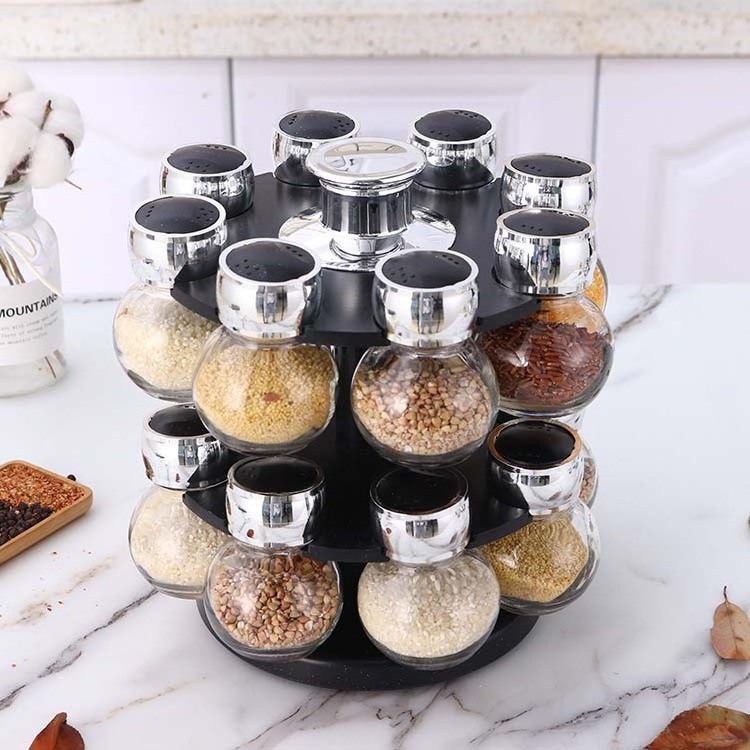 16 with plastic revolving Storage Holder Stand spice and herbs storage containers bottle Rotating spice jar rack set