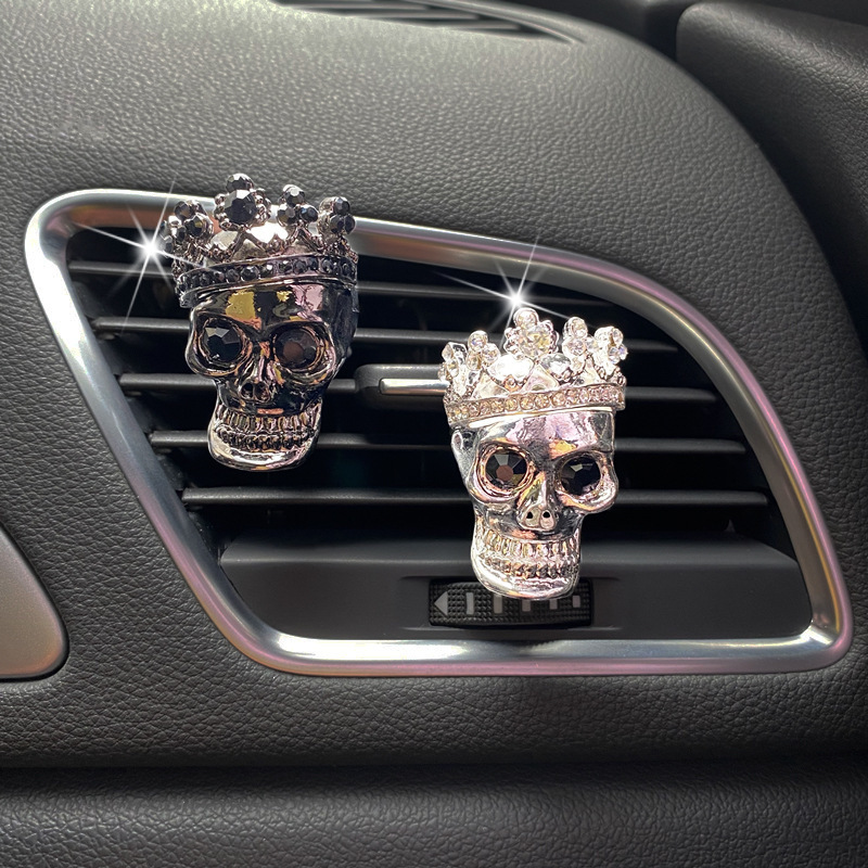 Car Interior Decoration Retro Metal Skull Imperial Crown Rhinestone Car Vent Clip Perfume Air Freshener Outlet