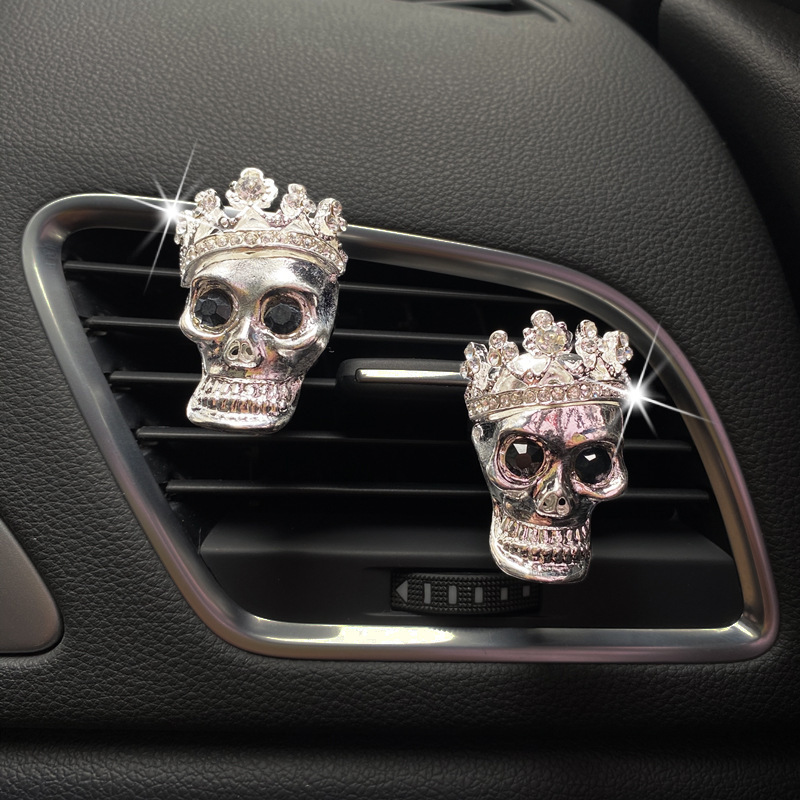 Car Interior Decoration Retro Metal Skull Imperial Crown Rhinestone Car Vent Clip Perfume Air Freshener Outlet