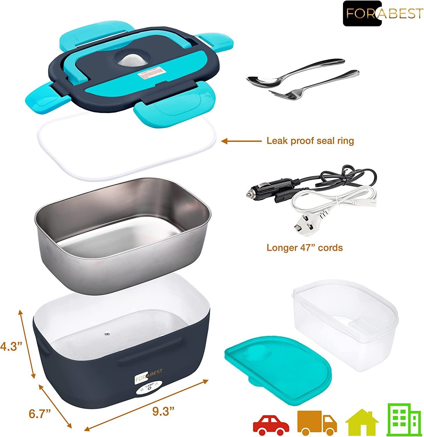 Food Warmer 1.5l Portable Electric Lunch Box  Food Heater With Removable Stainless Steel Container