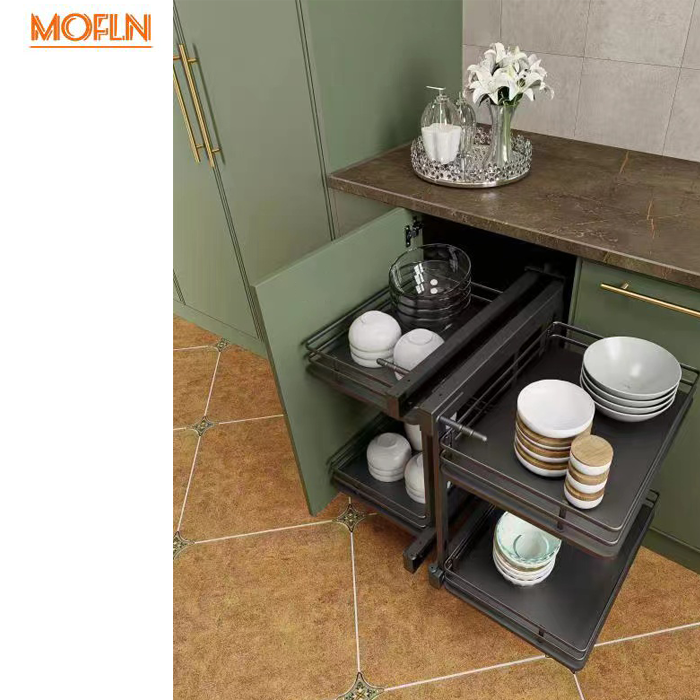 MOFLN Hot Sale Kitchen Cupboard Cabinet Wooden Pull Out Storage Basket Pull out Magic corner basket