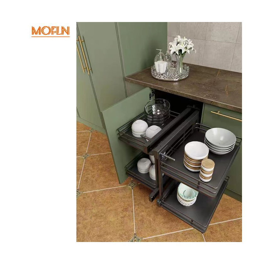 MOFLN Hot Sale Kitchen Cupboard Cabinet Wooden Pull Out Storage Basket Pull out Magic corner basket