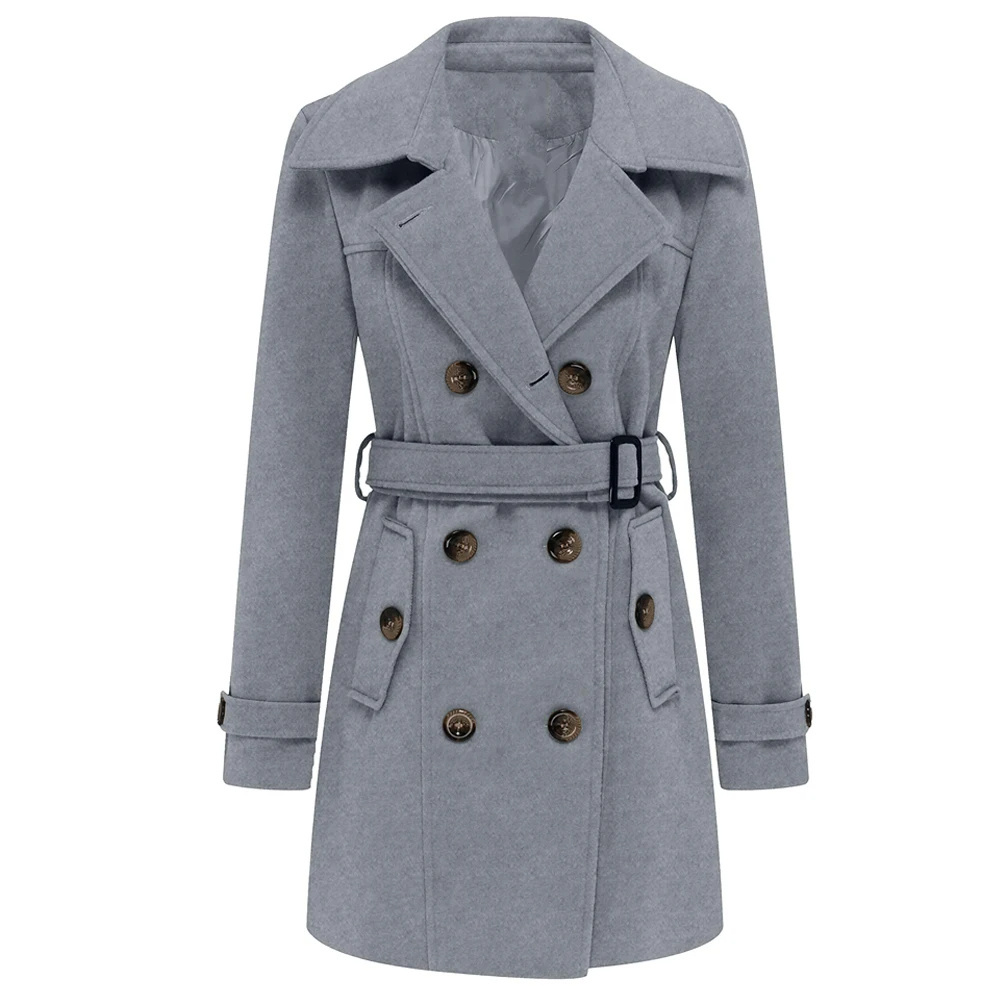 wholesale Top Quality Women's Casual Long Double Breasted Button Lightweight Duster High Low Hem Long Sleeve Wool Coats Women