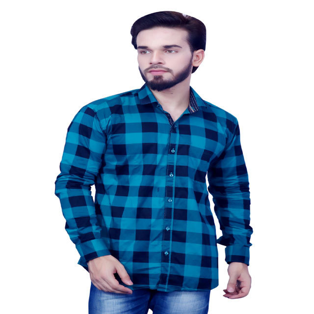 Mens Dress Shirt Soft 100% Cotton Smart Casual Slim-fit Plaid Shirt Checked Shirt with Patch Pocket