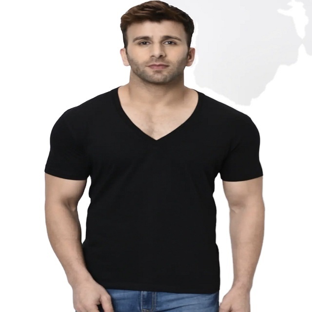 Wholesale oem custom logo short sleeve 100% cotton blank round bottom t-shirt v-neck for men