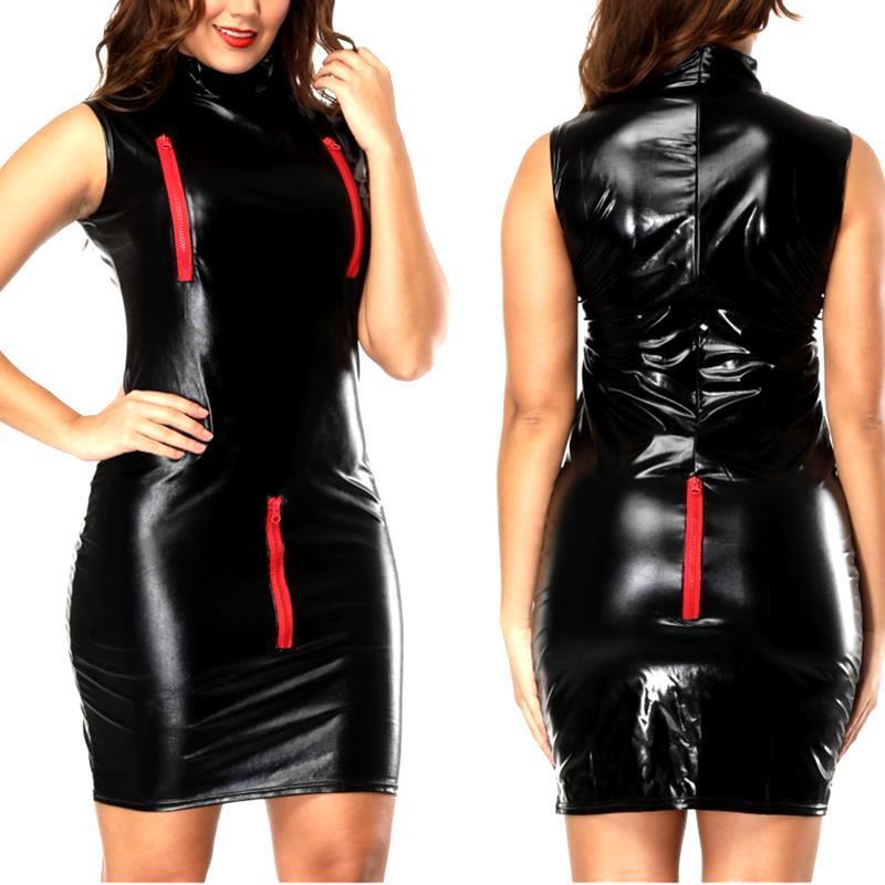 MOGlovers Patent leather zipper open file latex catsuit zentai bodysuit pu black sexy jumpsuits