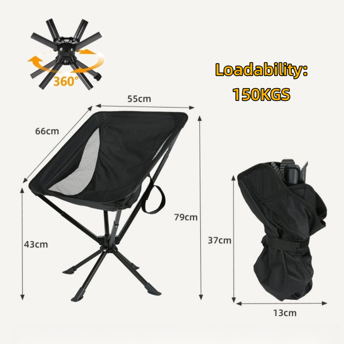 Lightweight Portable 360 Degree Swivel Rotating Cliq Chair Camping Fishing Backpack Hiking Beach Aluminium Folding Chair