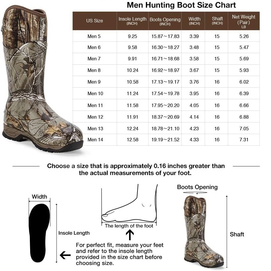 Rubber Boots for Men Multi-Season, Waterproof Rain Boots with Steel Shank, 6mm Neoprene Durable Rubber Outdoor Hunting Boots