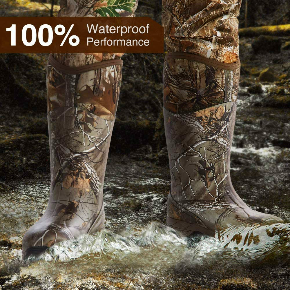 Rubber Boots for Men Multi-Season, Waterproof Rain Boots with Steel Shank, 6mm Neoprene Durable Rubber Outdoor Hunting Boots