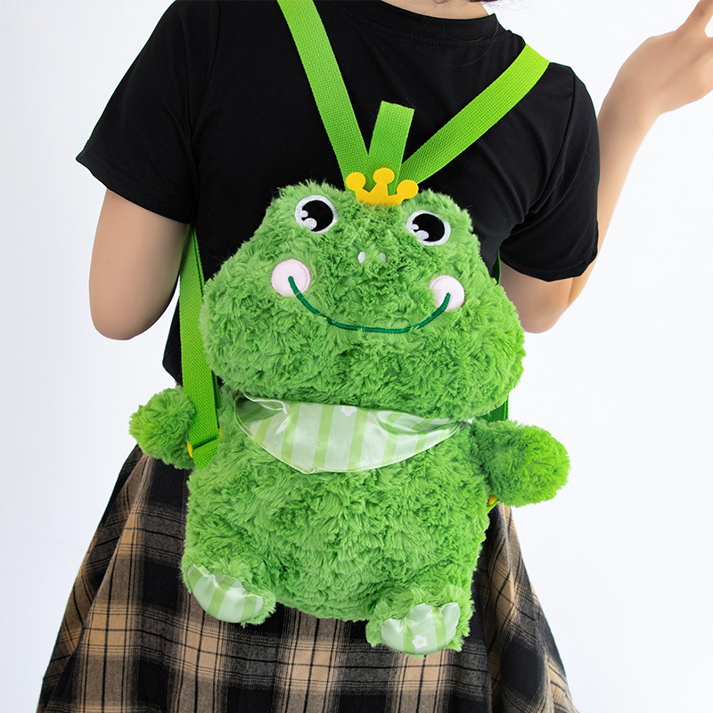 New Arrival Large-Capacity Plush Frog Backpack Shoulder Bag for Kids Adult Stuffed Frog School Animal Bag