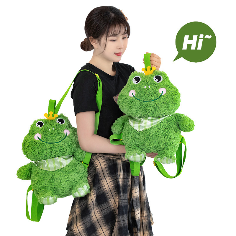 New Arrival Large-Capacity Plush Frog Backpack Shoulder Bag for Kids Adult Stuffed Frog School Animal Bag