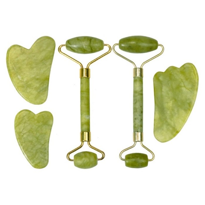 Customized Logo Green Jade Roller & Gua Sha Set Face Roller Skin Care Tools Facial Massage Jade Roller