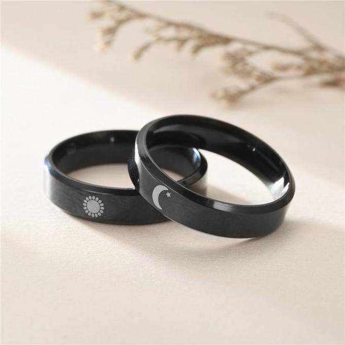 Wholesale Width 6mm Stainless Steel Moon Ring 6mm Stainless Steel Sun Ring Stainless Steel Couple Ring