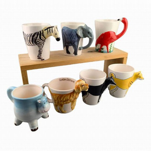 Customized 3D Animal Shape Ceramic Coffee Mug 3D Embossment Dog Water Cup Cartoon Animal Ceramic Mug Elephant Shape Coffee Mug