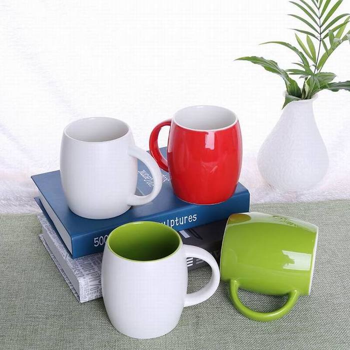 Wholesale/Customized Logo 450ml/15oz Red Ceramic Milk Mug White Ceramic Pot Belly Mug Ceramic Breakfast Mug Ceramic Cup