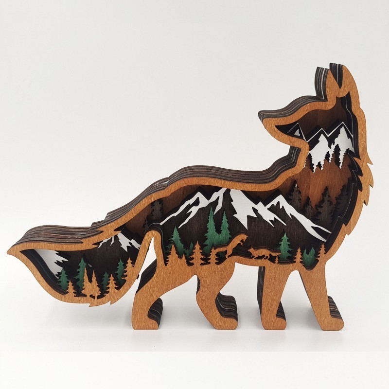 Wholesale/Customized Fox Decorated 3D Wooden Ornaments with Lights Christmas Wooden Crafts Creative Wood Animal Home Decor