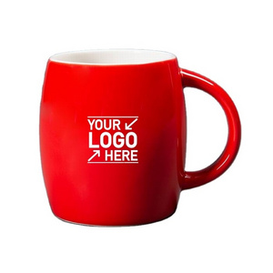 Wholesale/Customized Logo 450ml/15oz Red Ceramic Milk Mug White Ceramic Pot Belly Mug Ceramic Breakfast Mug Ceramic Cup