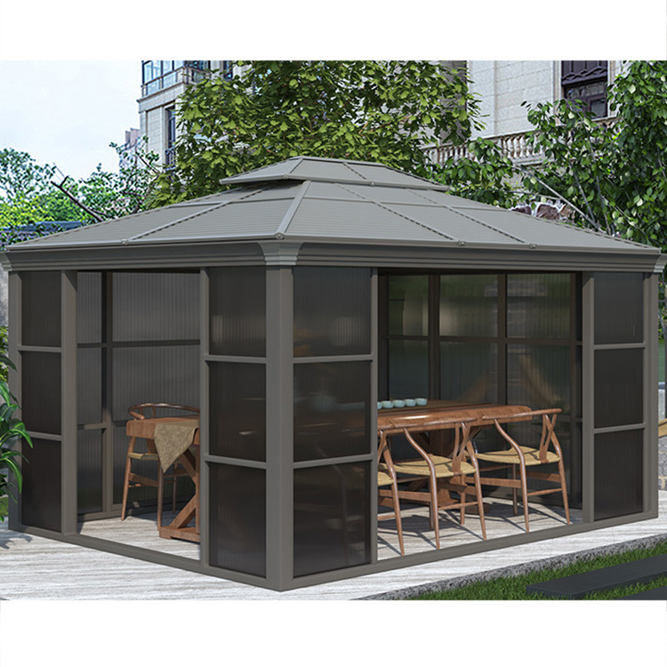 Durable patio garden anti-UV waterproof aluminum alloy gazebo pavilion sun room aluminum gazebo with shade pc board