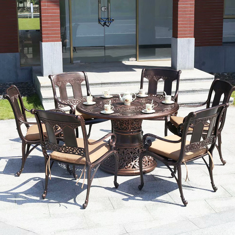 2020 New dining table Patio Garden Backyard Fire Pits Outdoor Cast Aluminum Garden  5pcs tables and chairs set for cafes and res