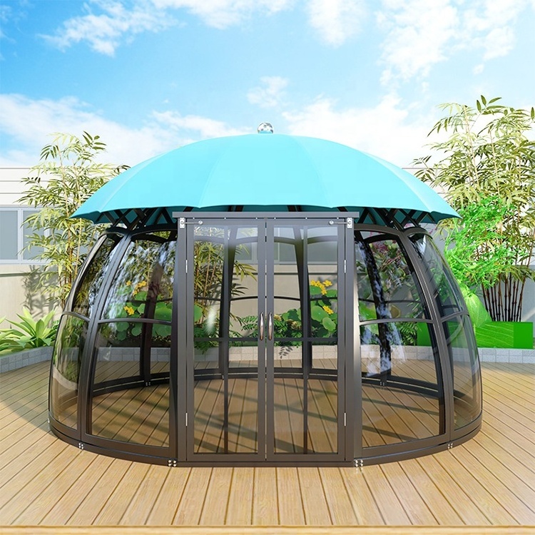 gazebos New Design luxury round gazebo pavilion waterproof Anti-UV poly roof garden round gazebo with aluminium frame PC board