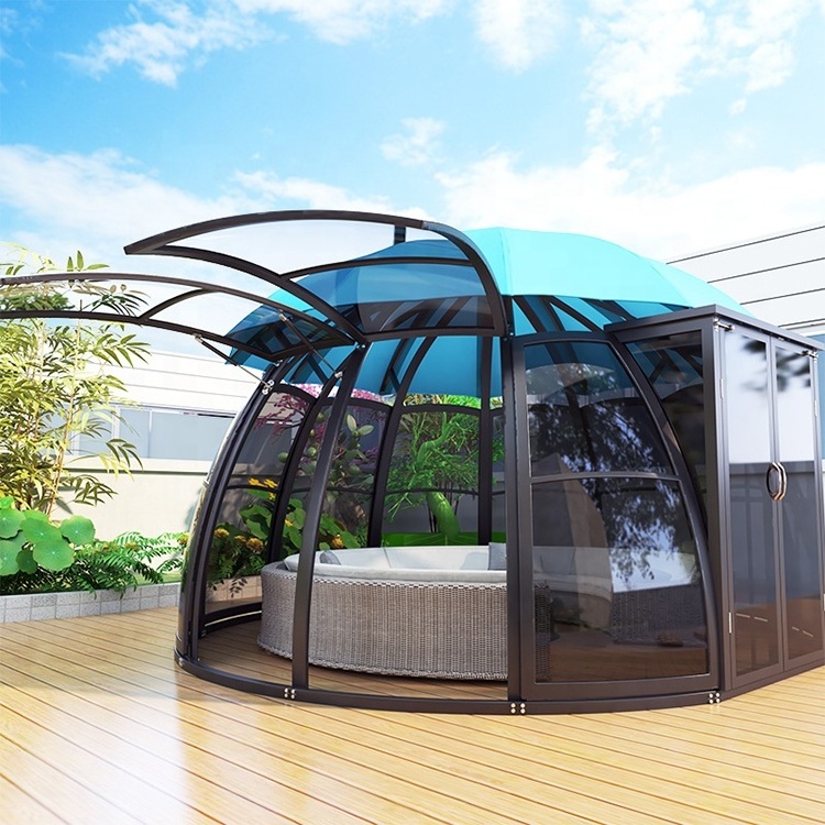 gazebos New Design luxury round gazebo pavilion waterproof Anti-UV poly roof garden round gazebo with aluminium frame PC board