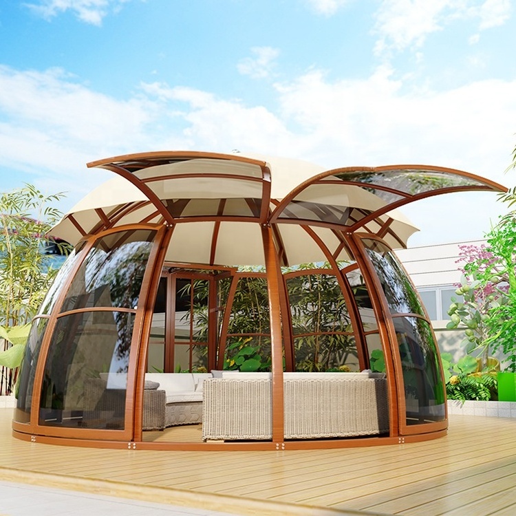 gazebos New Design luxury round gazebo pavilion waterproof Anti-UV poly roof garden round gazebo with aluminium frame PC board