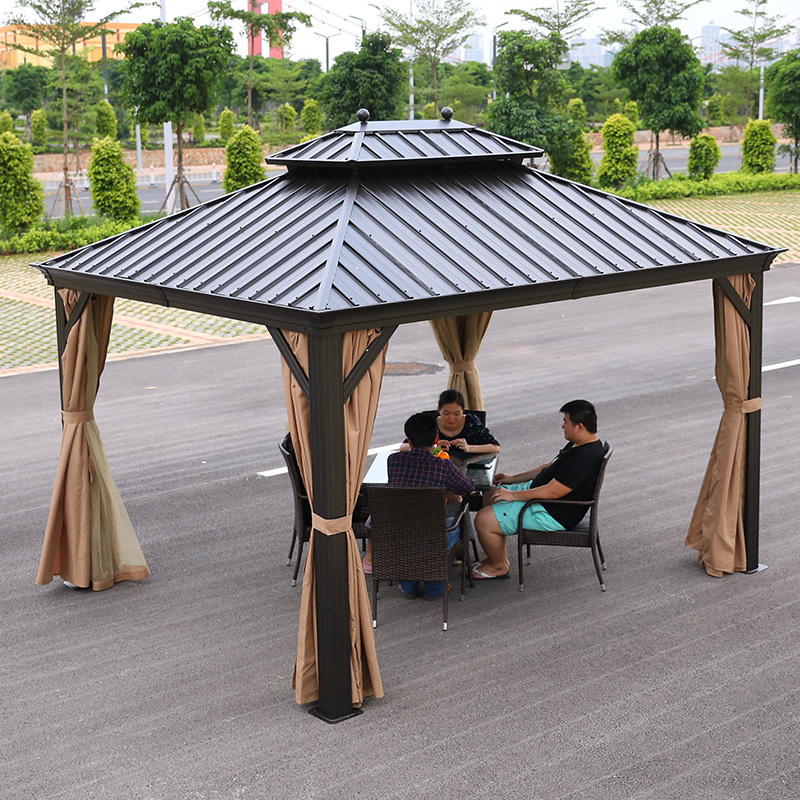 gazebos New Design luxury round gazebo pavilion waterproof Anti-UV poly roof garden round gazebo with aluminium frame PC board