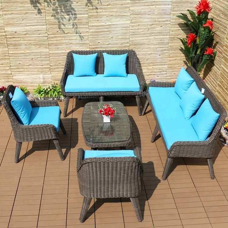 Best quality gray rattan weaving table chair sofa outdoor furniture wicker garden set