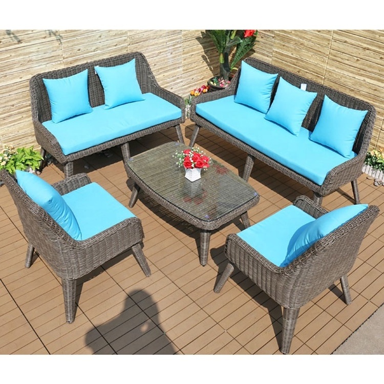 Best quality gray rattan weaving table chair sofa outdoor furniture wicker garden set