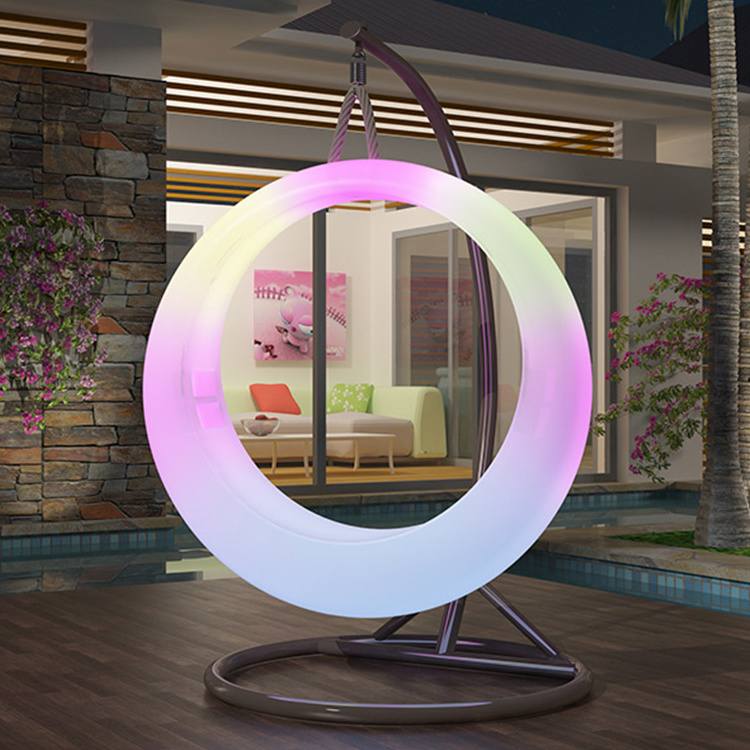 Mojia Furniture LED Swing glowing round lighting swing Outdoor colorful hanging swing chair with Remote Control