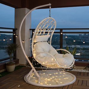 Popular outdoor home indoor plastic rattan wicker seat patio furniture garden led white hanging egg patio swings