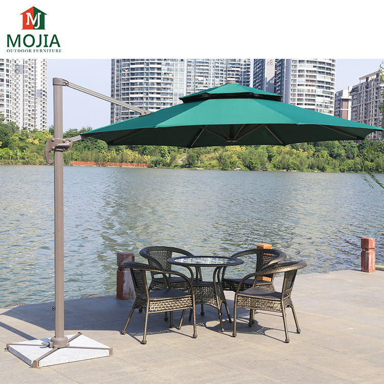 Outdoor shade cafe swingming pool restaurant 8ft round parasol aluminum offset umbrella for beach windproof