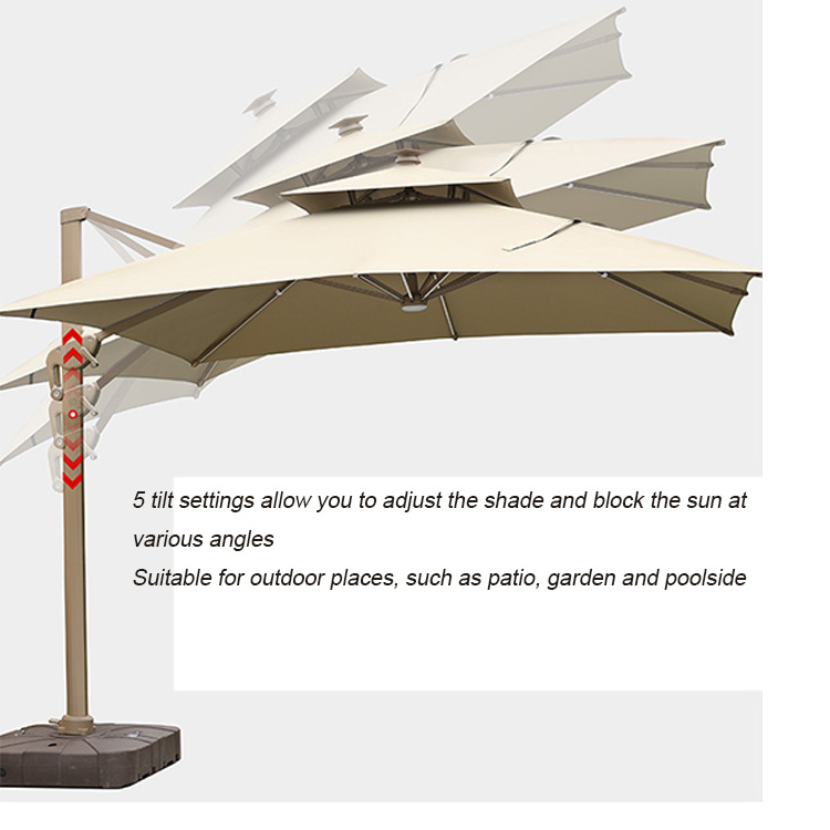 Luxury promotional double canopy umbrella 3m square parasol 10ft outdoor beach garden patio umbrella with solar led light