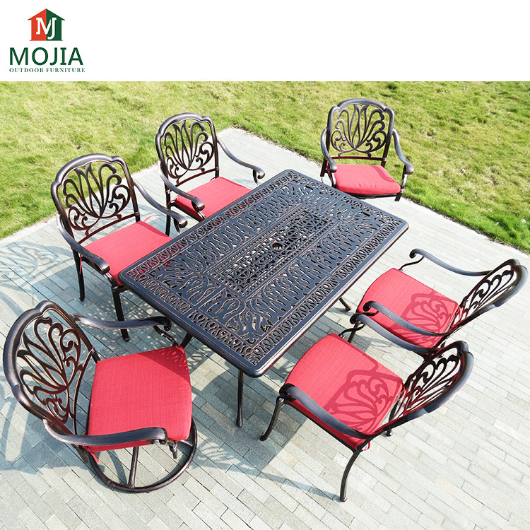 MOJIA outdoor furniture swivel armchair white dining chair metal cast aluminum rustic table patio set