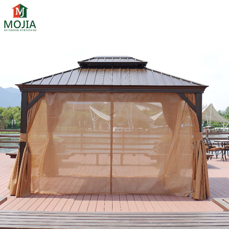 3m double canopy aluminum heavy duty outdoor patio gazebo with mosquito net & brown curtain aluminum gazeebo outdoor