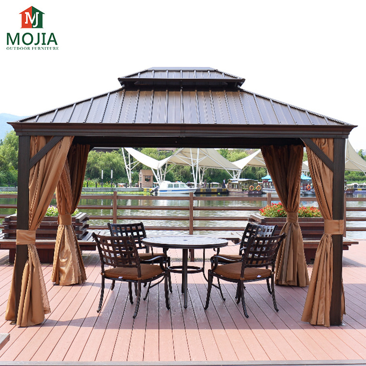 3m double canopy aluminum heavy duty outdoor patio gazebo with mosquito net & brown curtain aluminum gazeebo outdoor