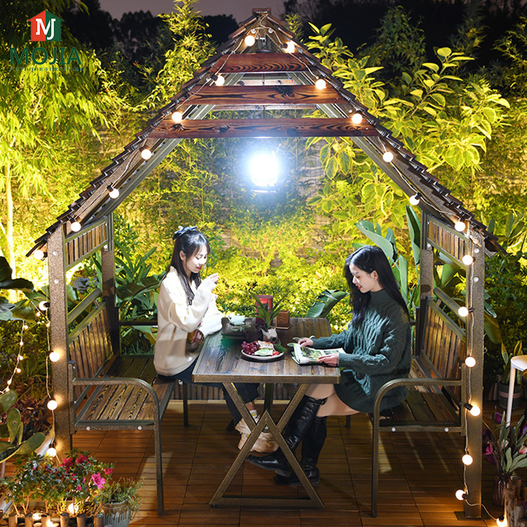 Chinese designs popular bar restaurant commercial wooden house pavilion plastic wood outdoor garden wood gazebo with bench table