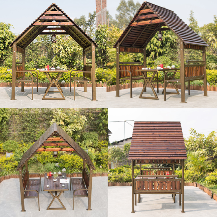 Tourist open Outdoor furniture wooden GAZEBO garden house with 2 bench/sides LOG CABINS pergola