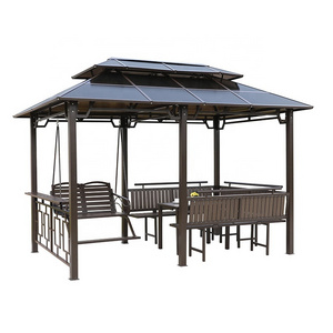 Outdoor furniture Double Roof Hardtop Gazebo 12*16 Canopy Pavilion Tent with curtains for patios gazebo uplion