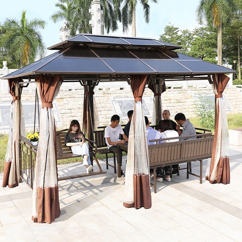 Outdoor furniture Double Roof Hardtop Gazebo 12*16 Canopy Pavilion Tent with curtains for patios gazebo uplion