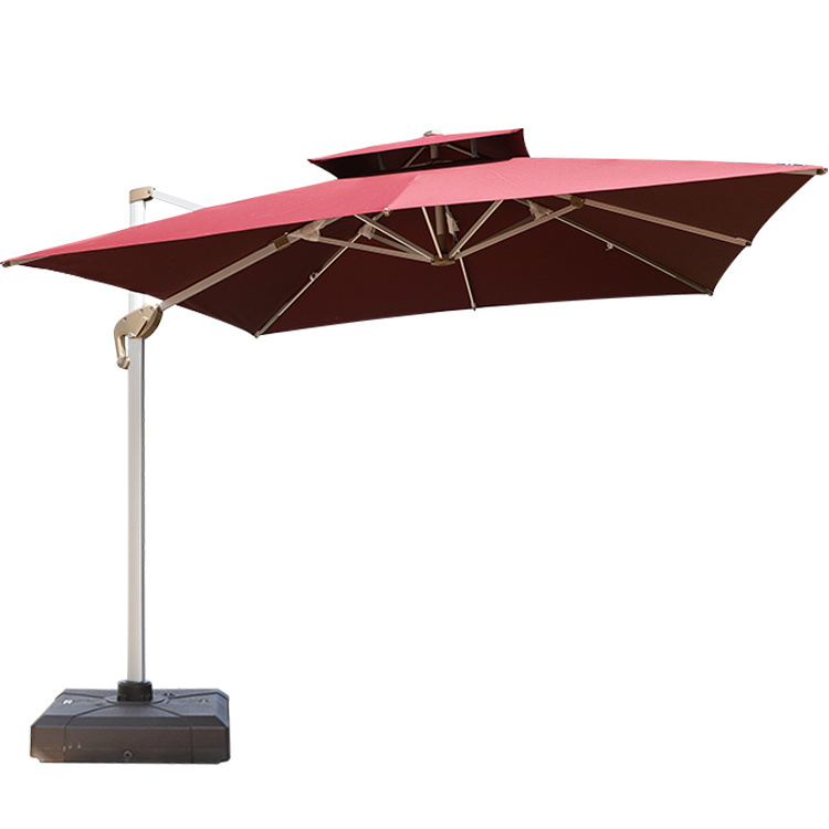 2021 Outdoor garden parasol windproof double canopy square heavy duty aluminum 3 by 3m 4m  parasol cantilever patio umbrella