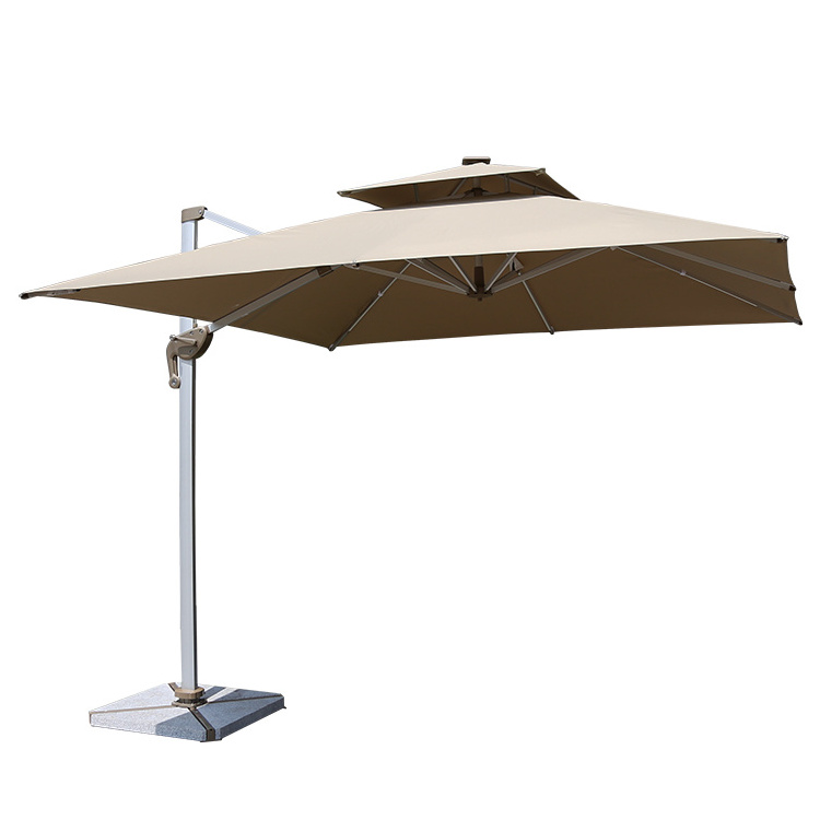 2021 Outdoor garden parasol windproof double canopy square heavy duty aluminum 3 by 3m 4m  parasol cantilever patio umbrella