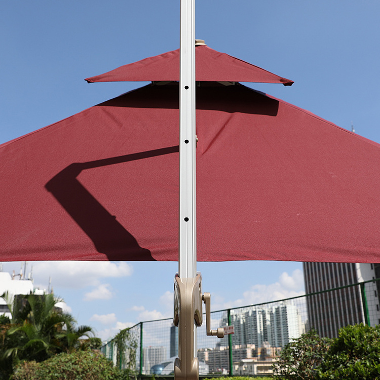 2021 Outdoor garden parasol windproof double canopy square heavy duty aluminum 3 by 3m 4m  parasol cantilever patio umbrella